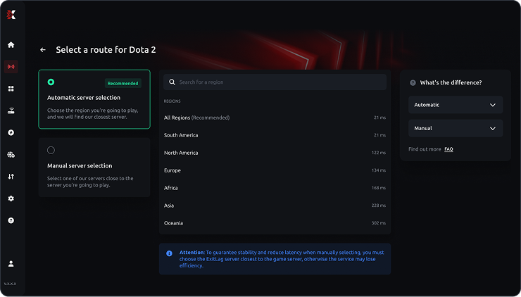 Interface do software ExitLag mostrando otimização de rota e configurações de jogo